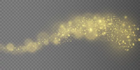 Fotobehang The dust sparks and golden stars shine with special light. Vector sparkles on a transparent background. Christmas light effect. Sparkling magical dust particles. © Alesya