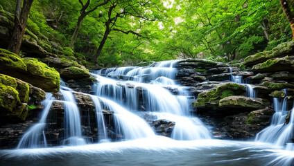 beautiful and comfortable waterfall image, AI generated