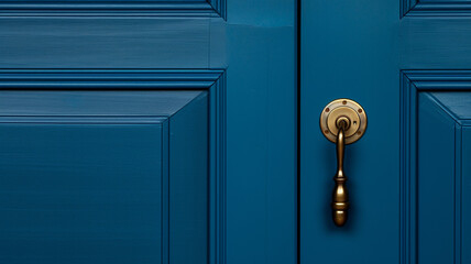 Blue wooden door with metal handle