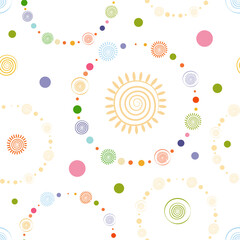 Seamless pattern with circles and sun symbols. Nature and healthy life style design.