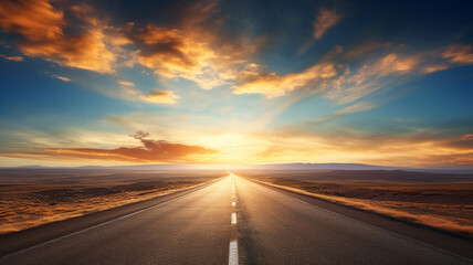 Naklejka premium sunset over the asphalt road