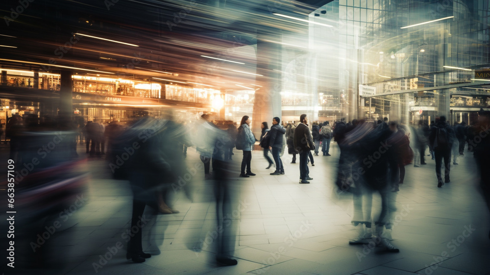 Wall mural blurred background of people walking in the city