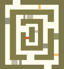 Maze: abstraction, vintage, retro colors, simple vektor concept.  