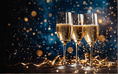 champagne glasses and celebration - obrazy, fototapety, plakaty
