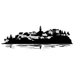 Obraz premium House vector, house silhouette, village vector, skyline, house, vector, city, town, illustration, building, home, architecture, street, village, cartoon, design, old, drawing, sketch, urban, vintage, 