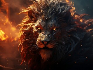 Fire lion art on abstract background generative ai