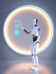 3D rendering of female robot using floating screen.
