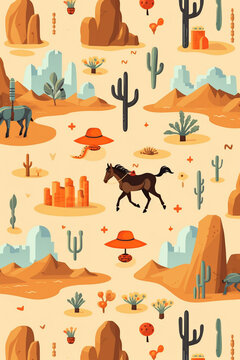 Wild West pattern. Generative ai illustration