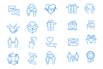 Charity hand, partnership doodle line icon. Charity community, trust community, people solidarity concept icon set. Hand drawn doodle sketch style line. Vector illustration