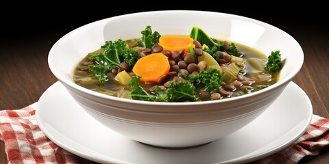 This lentil soup contains carrots, green vegetables, and black beans, generative ai.