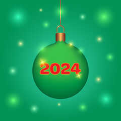 Christmas and New Year 2024 ball. Christmas and New Year design. Color vector illustration.
