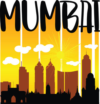 Mumbai building silhouette Skyline vector Bombay Mumbai meri Jaan