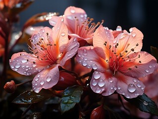 Pink flowers with rain drops on top generative ai