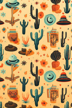 Wild West pattern. Generative ai illustration