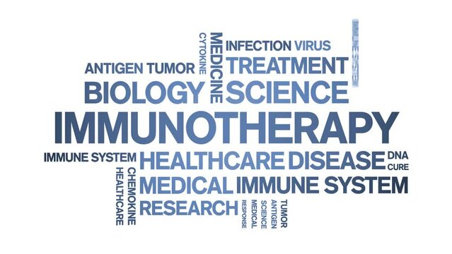 immunotherapy animated tag word cloud;text design animation kinetic typography seamless loop.