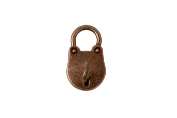 closed bronze lock with key isolated on transparent background