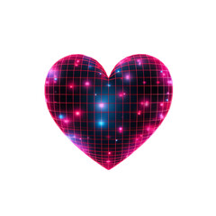 Happy Valentine's Day 3D heart geometry wireframe-shape icon in Y2K retro-futuristic aesthetic style. Neon pink color. Design for greeting cards, posters, flyers, and banners. Generative AI.