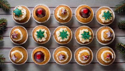 Fototapeta premium おしゃれなカップケーキがたくさん 俯瞰