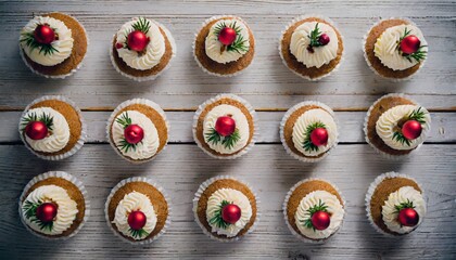 Fototapeta premium おしゃれなカップケーキがたくさん 俯瞰