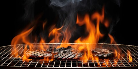 roasting meat over fire, generative ai.