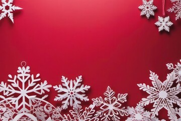 Merry Christmas and Happy New Year greeting card design with paper cut snowflakes with copy space. Seasonal holidays paper art banner. Generative AI