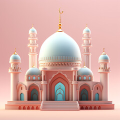 3D cute mosque icon design color background