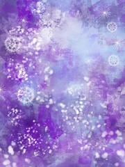 Abstract fantasy background in purple cosmic tones and snowflakes, New Year background, holiday banner, digital illustration