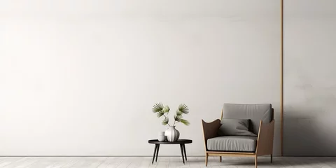 Fototapeten white sofa with a minimalist background style of light brown and cream, generative ai. © candra