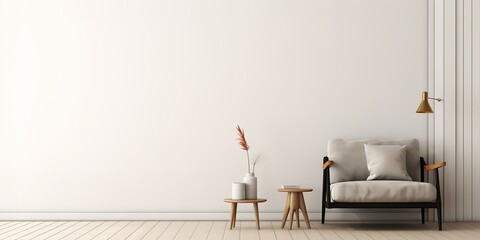 white sofa with a minimalist background style of light brown and cream, generative ai. - obrazy, fototapety, plakaty
