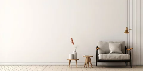 Fotobehang white sofa with a minimalist background style of light brown and cream, generative ai. © candra