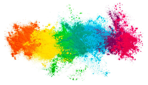 Multicolor holi paint powder explosion isolated on white background
