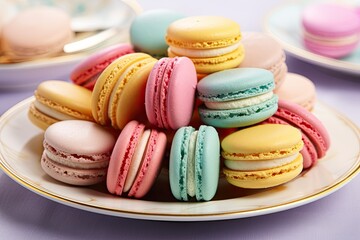 Fototapeta premium Colorful Macarons on Pastel Plate