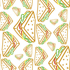 Vector seamless drawing with a hand-drawn sandwich-colored linear pattern. Beautiful food design elements, ideal for any business related to the food industry. Textiles and paper. Packaging products