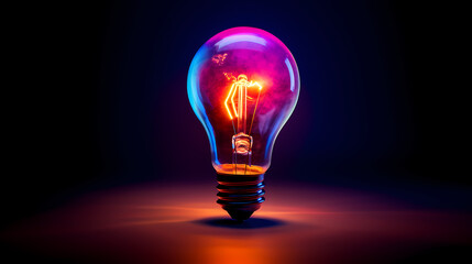 a glowing light bulb in neon color, black background