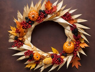 A Wreath With Fall Leaves And Berries