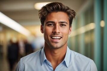 Obraz premium Young and handsome manager man was surprised and excited, opening eyes and mouth. Generative Ai.
