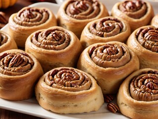 Fototapeta premium A Plate Of Cinnamon Rolls With Pe