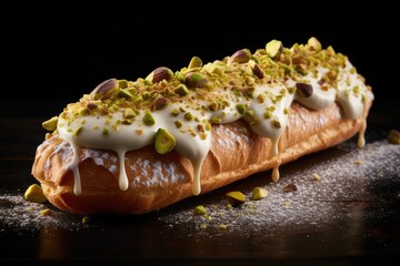 Pistachio Eclair Perfection: Top-Down Close-Up of Nutty Delights