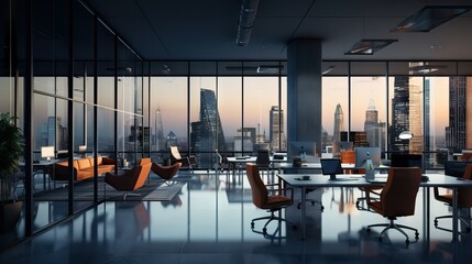 Fototapeta premium A sleek modern office space designed for productivity, embodying agile principles with collaborative zones and tech integrations. Generative AI.