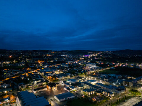 Aerial night view of the Letterkenny, County Donegal, Ireland