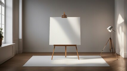 Well-Lit Room with Blank Canvas on Easel
