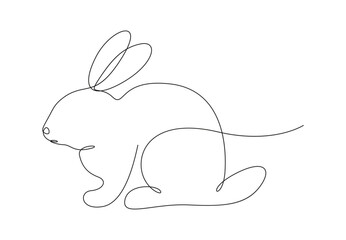 Easter bunny continuous single line drawing. Rabbit simple image. Isolated on white background vector illustration. Pro vector.