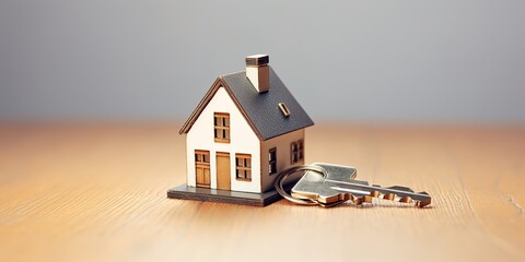 house model with key and necklace, stylized dark white and orange, clear edge definition, generative ai.