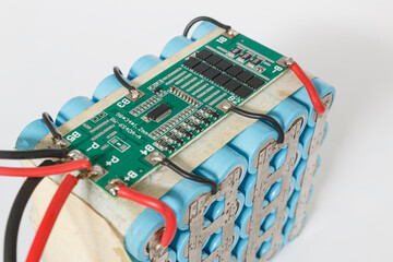 Packed lithium battery with bms available on white background.