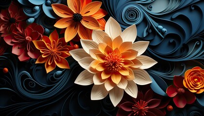 quilling paper flowers clean color background