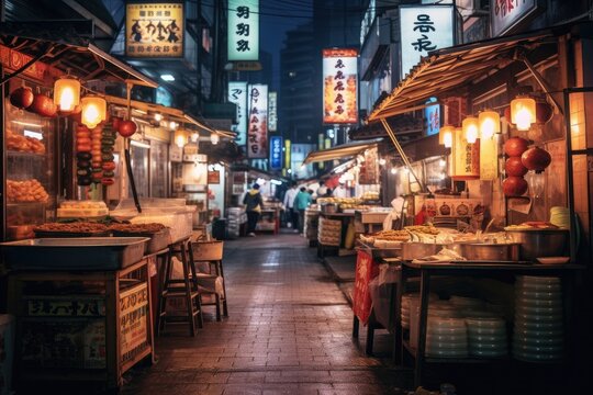 Image of a street food restaurant in Korea at night.