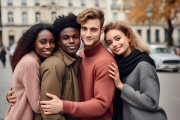 Group of friends hugging