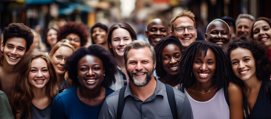 Smiling big group of people of different nationalities