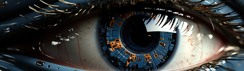 Close-Up Of A Human Eye With Microchips. llustration On The Theme Of Technology And Science, Future. Generative AI