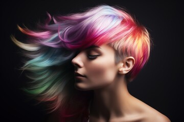 Naklejka premium portrait of woman with rainbow colored hair